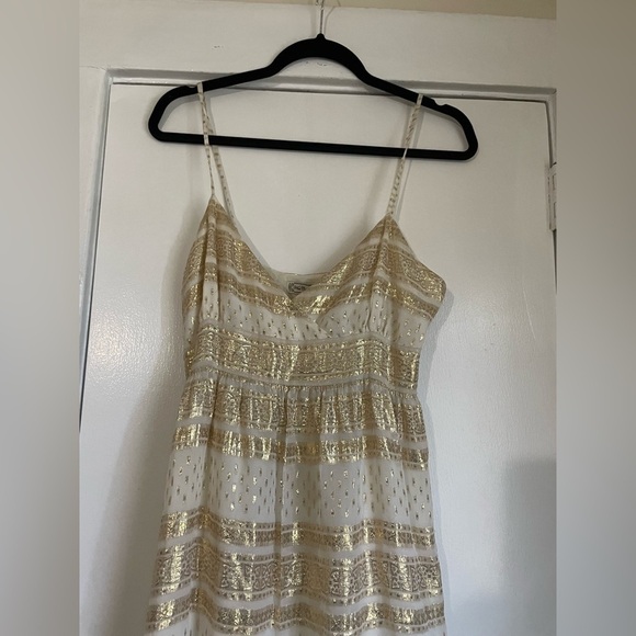 What Comes Around Goes Around White and Gold Silk Maxi Dress Size Medium - Picture 7 of 7